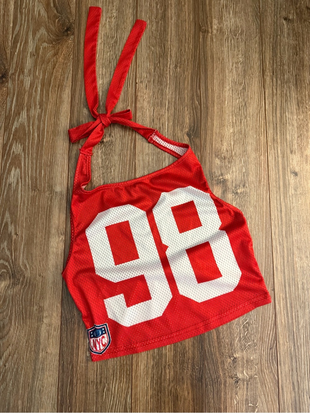 Red Halter Crop Top with White '98' Graphic